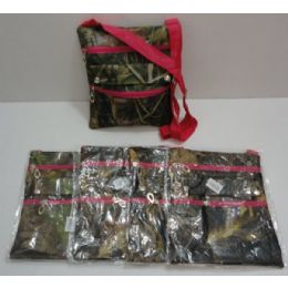 72 Wholesale Large CrosS-Body Hand Bag [hardwoods Camo/hot Pink Trim]