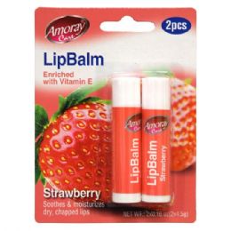 96 Pieces Amoray Lip Balm 2pk Stick Strawberry - Cosmetics