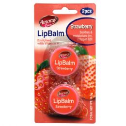 96 Pieces Amoray Lip Balm 2pk Jar Strawberry - Cosmetics