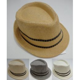 48 Wholesale Fedora HaT- Woven With LeatheR-Like Hat Band