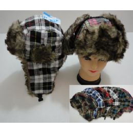 12 Wholesale Bomber Hat With Fur Lining [plaid]
