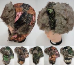 24 Pieces Bomber Hat With Fur LininG--Camo - Trapper Hats