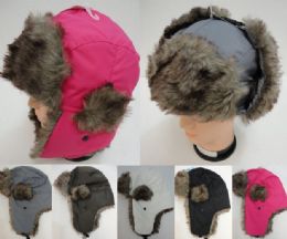 24 Wholesale Aviator Hat With Fur TriM--Solid Color