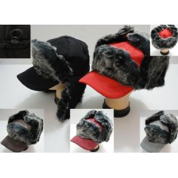 24 Pieces Aviator/baseball Hat With Long Fur [solid] - Trapper Hats