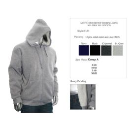 12 Wholesale Mens Hooded Top Sherpa Lining 90% Poly 10% Cotton