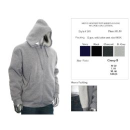 12 Pieces Mens Hooded Top Sherpa Lining 90% Poly 10% Cotton - Mens Sweat Shirt