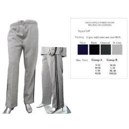 12 Wholesale Mens Sweat Stripe Pants 90% Poly 10% Cotton