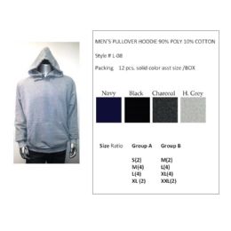12 Pieces Mens Pullover Hoodie 90% Poly 10% Cotton Assorted Colors - Mens Sweat Shirt