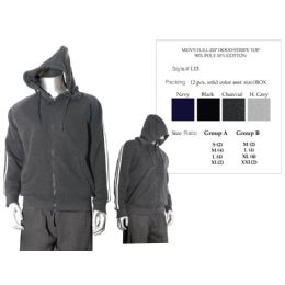 12 Pieces Mens Full Zip Hood Stripe Top 90% Poly 10% Cotton - Mens Sweat Shirt
