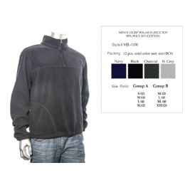 12 Wholesale Mens 1/4 Zip Polar Fleece Top 90% Poly 10% Cotton