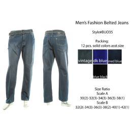 12 Pieces Mens Fashion Belted Jeans - Mens Jeans