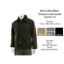 12 Pieces Mens Microfiber Sherpa Lined Winter Jacket - Men's Winter Jackets