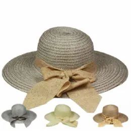 24 Pieces Wide Brim Bow Ribbon Women Sun Hat - Sun Hats