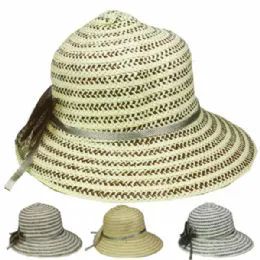 24 Wholesale Women's Striped Assorted Summer Hat