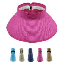 24 Wholesale Woman Wide Brim Foldable Sun Visor Hat