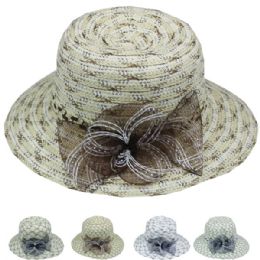24 Wholesale Women Flower Net Summer Beach Bucket Hat