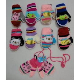 36 Pieces Small Mittens With Puffy Character [connected] - Knitted Stretch Gloves