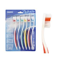 144 Pieces 6 Pack Toothbrushes With Travel Caps - Toothbrushes and Toothpaste