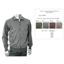 24 Pieces Mens Fashion 1/4 Zip Sweater Side Argyle - Mens Sweat Shirt