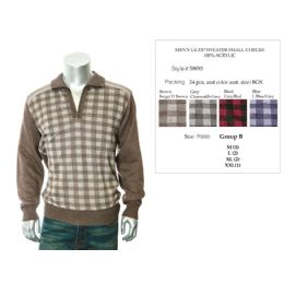 24 Pieces Mens 1/4 Zip Sweater Small Checks 100% Acrylic - Mens Sweat Shirt