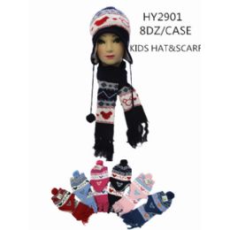 96 Units of Kids Hat With Scarf - Winter Sets Scarves , Hats & Gloves