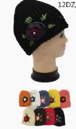 72 Units of Womens Knitted Beanie With Chunky Flower Accent - Fashion Winter Hats