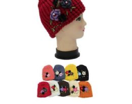 72 Pieces Womens Knitted Beanie With Chunky Flower Accent - Fashion Winter Hats