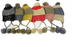 72 Pieces Winter Hats Adult Knit Ear Flap Hat With Pom Pom - Winter Helmet Hats