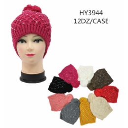 72 Pieces Ladies Heavy Knit Winter Hat With Rhinestone Design - Fashion Winter Hats