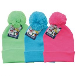 24 Pieces Winter Pom Pom Hat Neon - Fashion Winter Hats