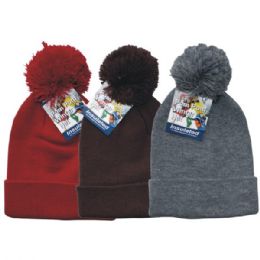24 Pieces Winter Pom Pom Hat Plain - Fashion Winter Hats