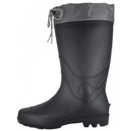 12 Wholesale Men's 13 1/2 Inches Water Proof Soft Rubber Rain Boots With Nylon Tie Upper