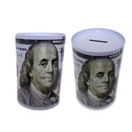 48 of Coin Bank, Saving Tin, Us $100 Bill, 3.9"dia X 5.9"h