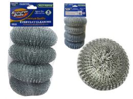 96 Units of 4 Piece Stainless Steel Wire Ball Kitchen Scourer Brush - Scouring Pads & Sponges