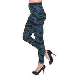 24 Wholesale Women's Black & Blue Abstract Leggings
