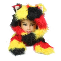 12 Pieces Soft Faux Fur Multicolor Animal Hat With Builtin Paws Mittens - Winter Animal Hats