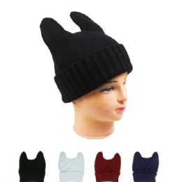 72 Units of Solid Color Winter Hats Assorted With Cat Ears - Fashion Winter Hats