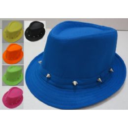 12 Wholesale Neon & Black Fedora Hat With Studs