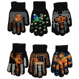 36 Pairs Boys Assorted Prints Magic Glove - Knitted Stretch Gloves