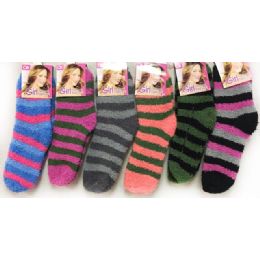 120 Wholesale Lady's Fuzzy Socks With Stripes