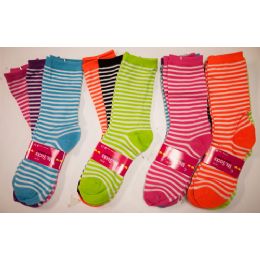 120 Pairs Women Socks Bright Color Stripe Size 9-11 - Womens Crew Sock