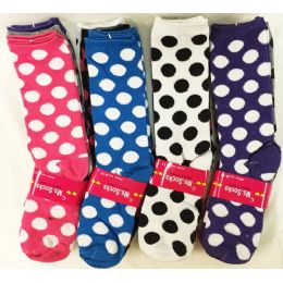120 Pairs Lady's Girls' Long Socks With Polka Dot Designs - Womens Crew Sock