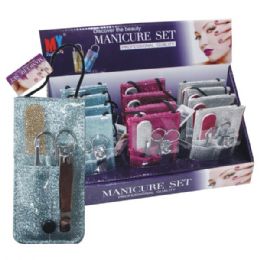 72 Wholesale Manicure Set 4pk Glitter Pouch Displa