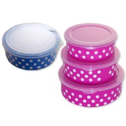 72 Wholesale Food Cont 3pc Rd Polka Dot Pink,blue Clr