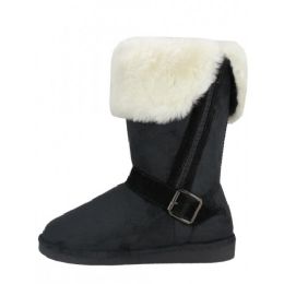 24 Wholesale Women's Winter Boots With Faux Fur Lining And Side Zippe In Black