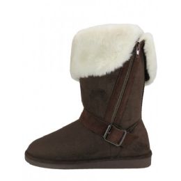 24 Bulk Women's Winter Boots With Faux Fur Lining And Side Zippe In Brown