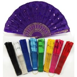 120 Pieces Colorful Fans With Sequins And Peacock Feather Designs - Costumes & Accessories