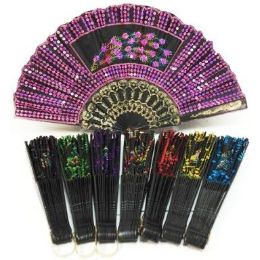 120 Pieces Peacock Feather Design Sequins Fans Assorted - Costumes & Accessories