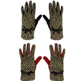 36 Pairs Ladies Cheetah Winter Gloves - Knitted Stretch Gloves