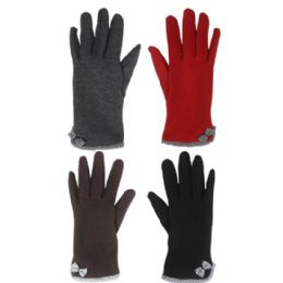 36 Pairs Ladies Winter Gloves With Bow - Knitted Stretch Gloves